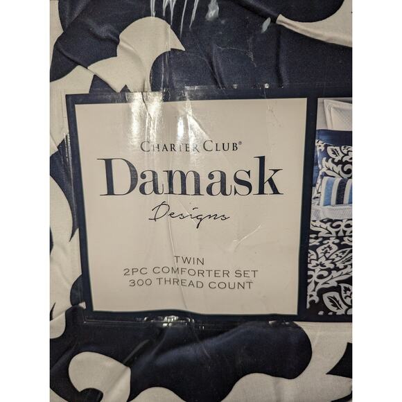 Charter Club Damask Designs Cotton Navy 2-Piece COMFORTER Set Navy Twin NEW - Picture 12 of 13
